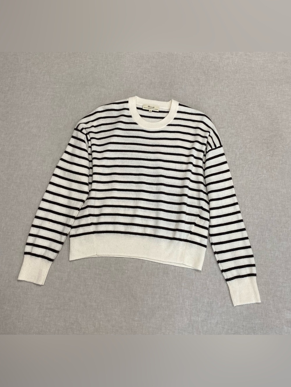 Madewell  Cashmere Striped Crewneck Sweater Ivory  Knit Pullover Sz M Relax